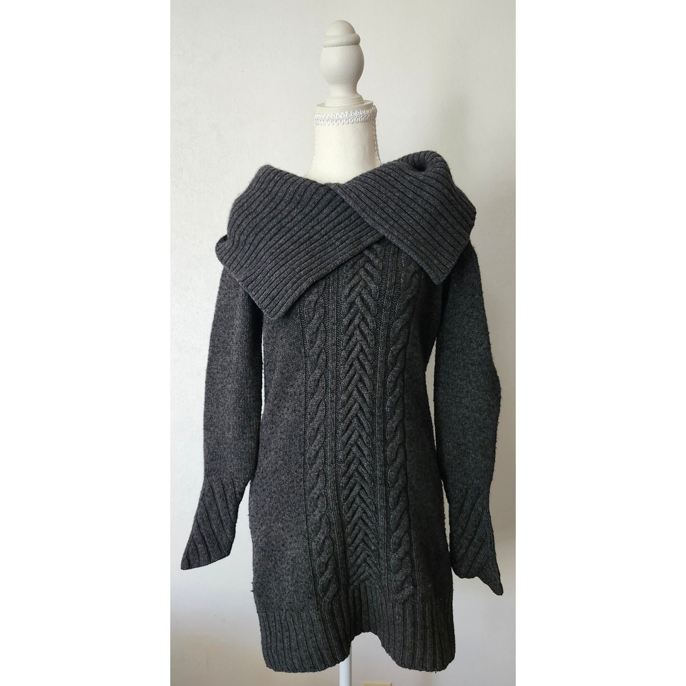 Pure Collection Cashmere Lambswool Cable Knit Sweater Dress Grey Small
